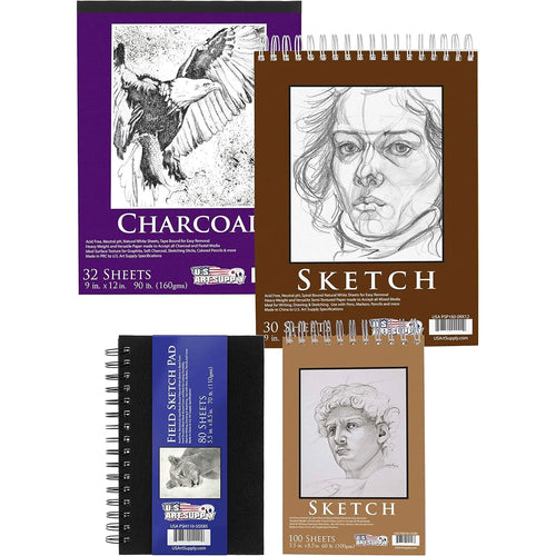 Pack 4 Cuadernos Dibujo 242 Hojas Profesional Sketchbook Papel Carbón Acuarela