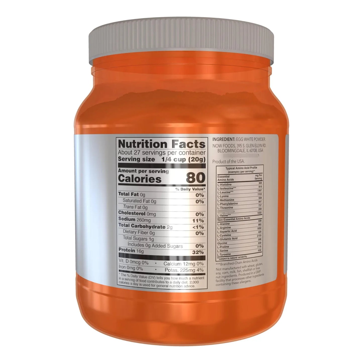 Proteína De Clara De Huevo En Polvo 1.2 Kg Con Bcaas Sin Sabor NOW Sports Nutrition