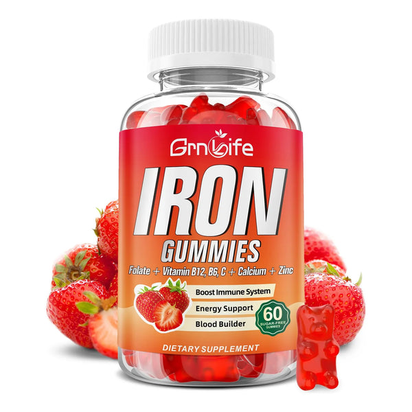 Gomitas De Hierro Fresa Con Calcio Zinc Folato Y Vitamina B12 Para Energia Y Anemia 60 Unidades