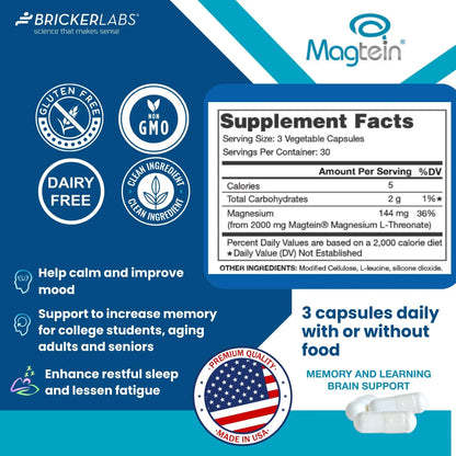 Magtein Magnesium L Threonate Suplemento Memoria Enfoque Salud Cerebral