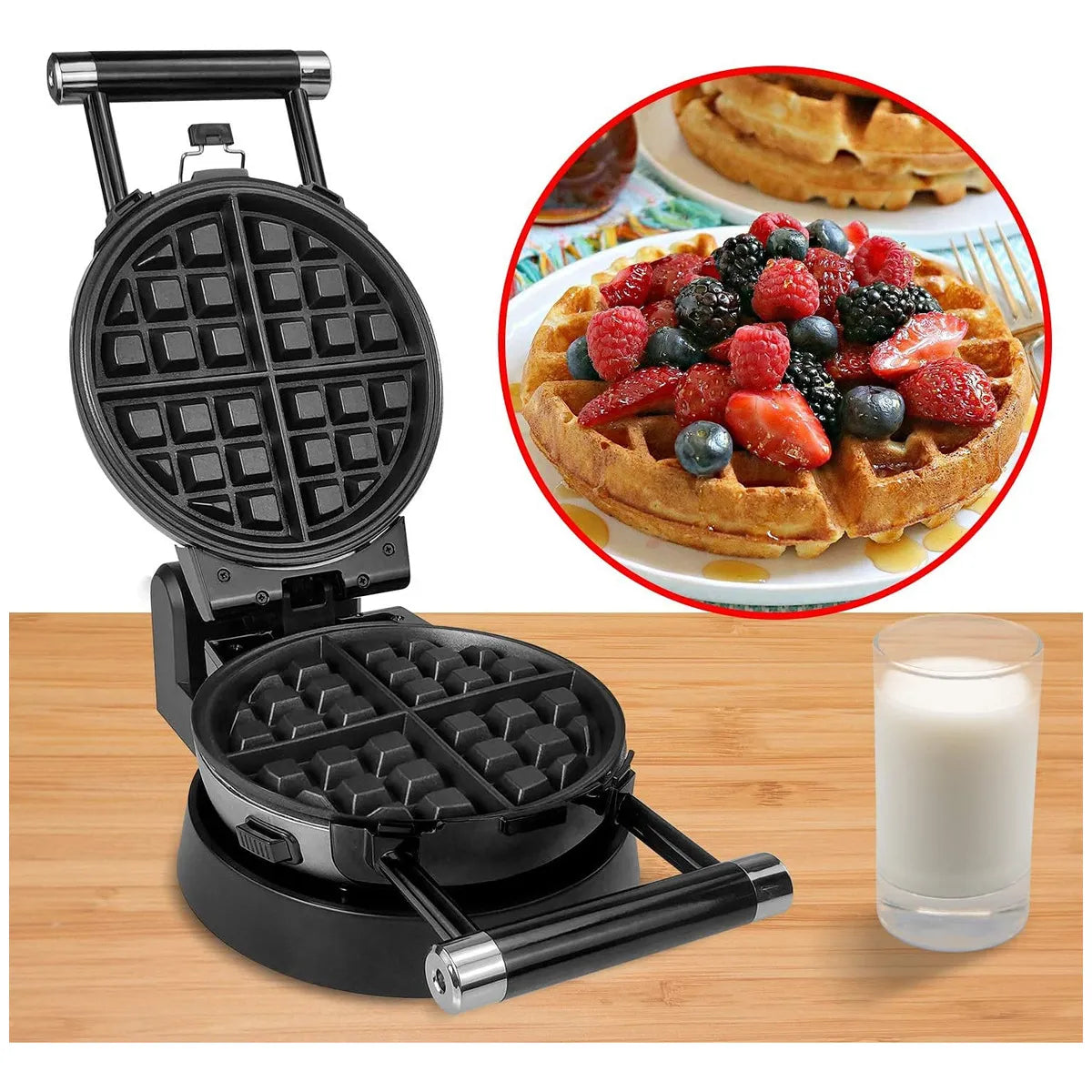 Health And Home 3 En 1 Gofre Tortilla Waflera De Huevo Platos Antiadherentes Giratoria 360