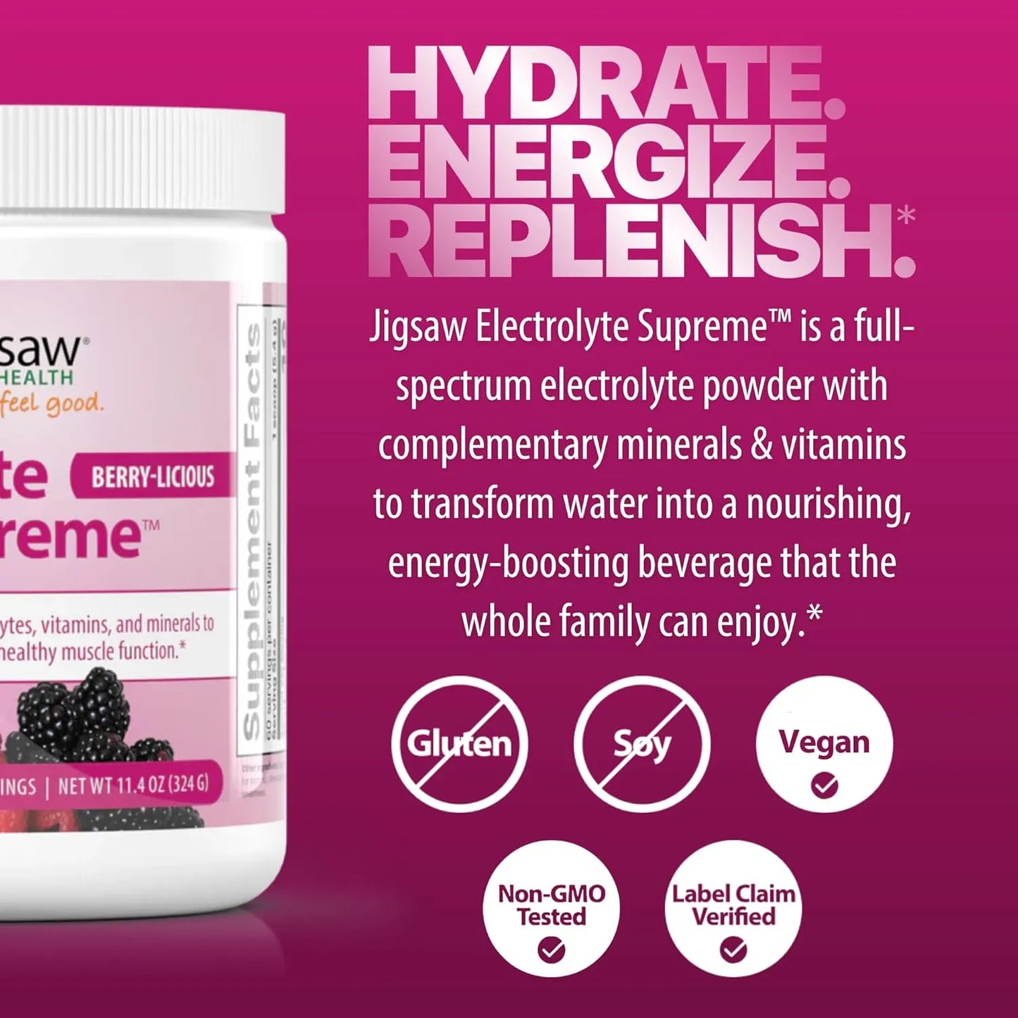 Electrolitos Sabor Bayas En Polvo 60 Paquetes Jigsaw Health Hidratación Energía