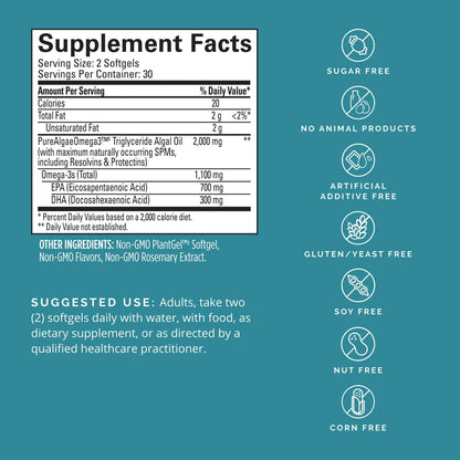 Dr Amen Vegan Omega 3 Power 60 Capsulas Blandas 1100 Mg Epa Dha Concentracion Memoria Corazon