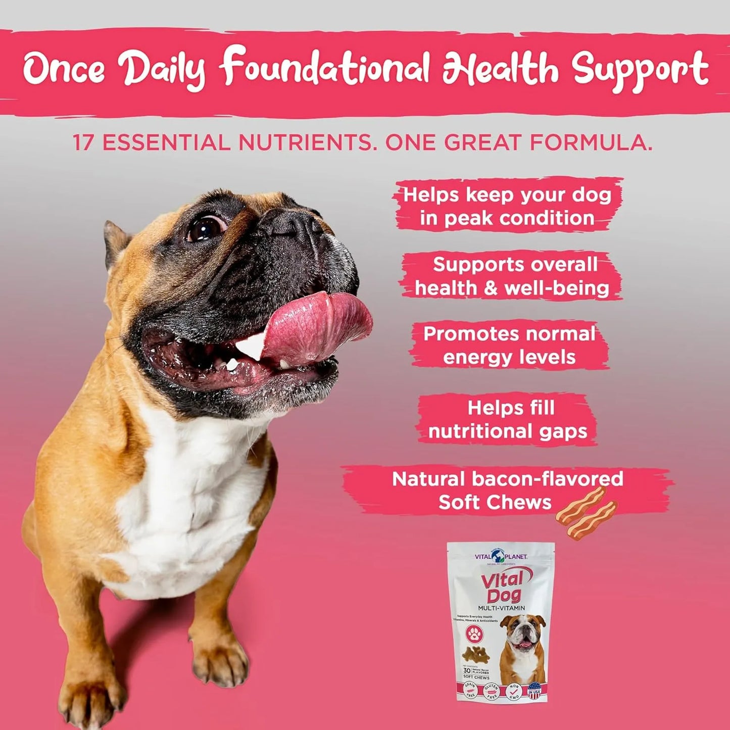 Multivitaminico Vital Dog Masticables Suaves Sabor Tocino 30 Unidades Salud Canina