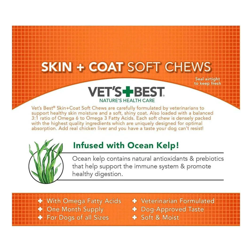 Masticables Suaves Para Perros Con Vitamina E Y Biotina Vet's Best Skin Coat