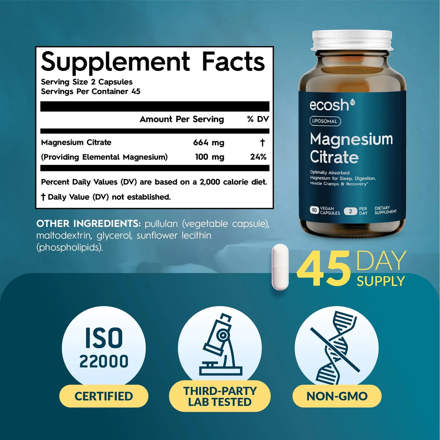 Cápsulas Liposomales De Citrato De Magnesio Alta Absorción Para Sueño Y Calambres