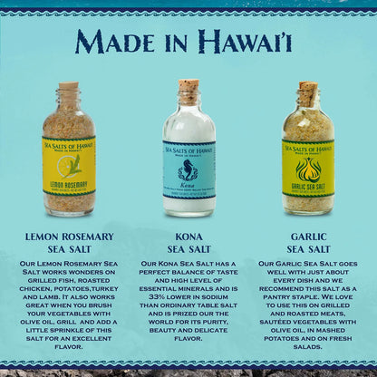 Sal Hawaiana Pura De Kona Ajo Asado Limón Romero Paquete De 3 Sabores