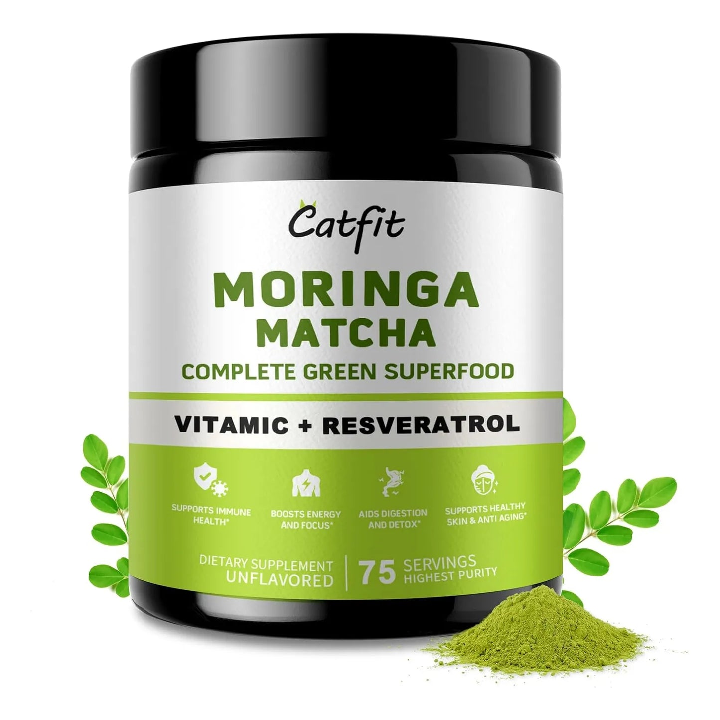 Moringa En Polvo Con Matcha Té Verde Y Resveratrol Superalimento 4 En 1 Para Energía Y Antioxidantes
