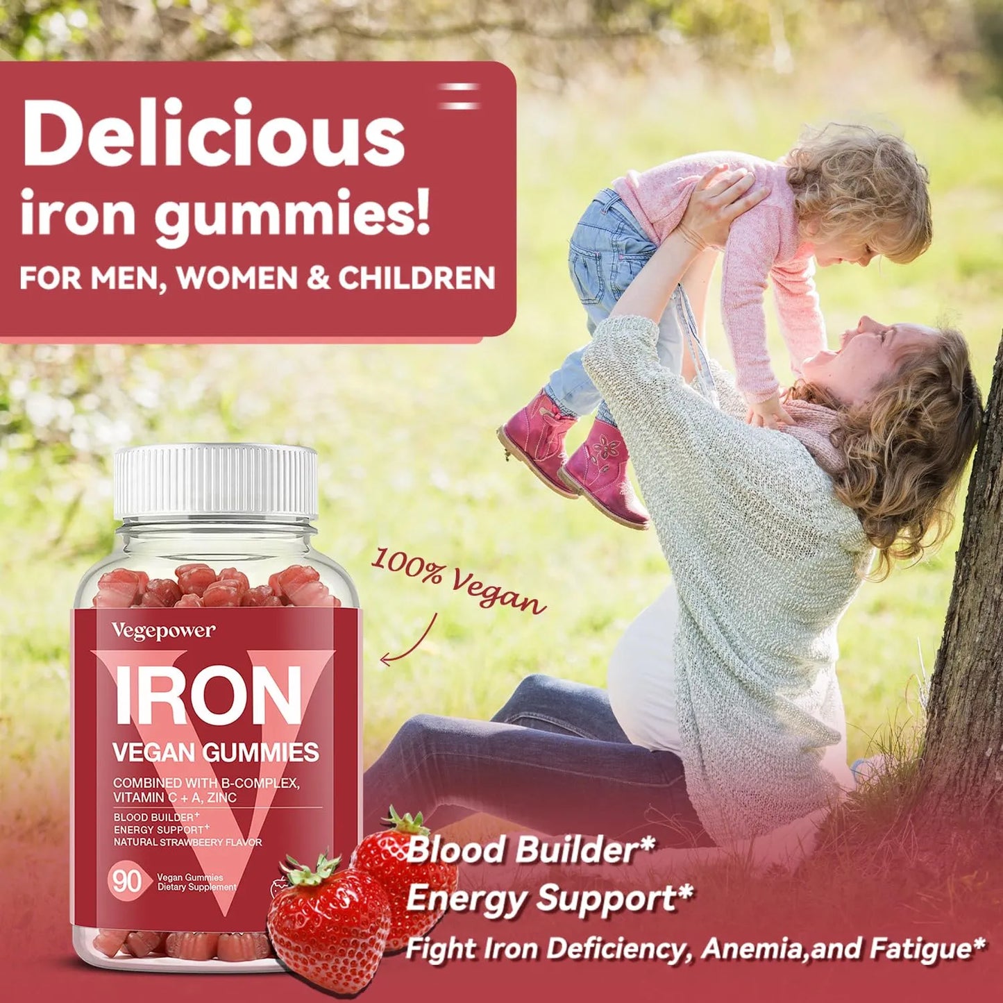 Gomitas De Hierro Multivitamínicas Sabor Fresa Para Niños Y Mujeres