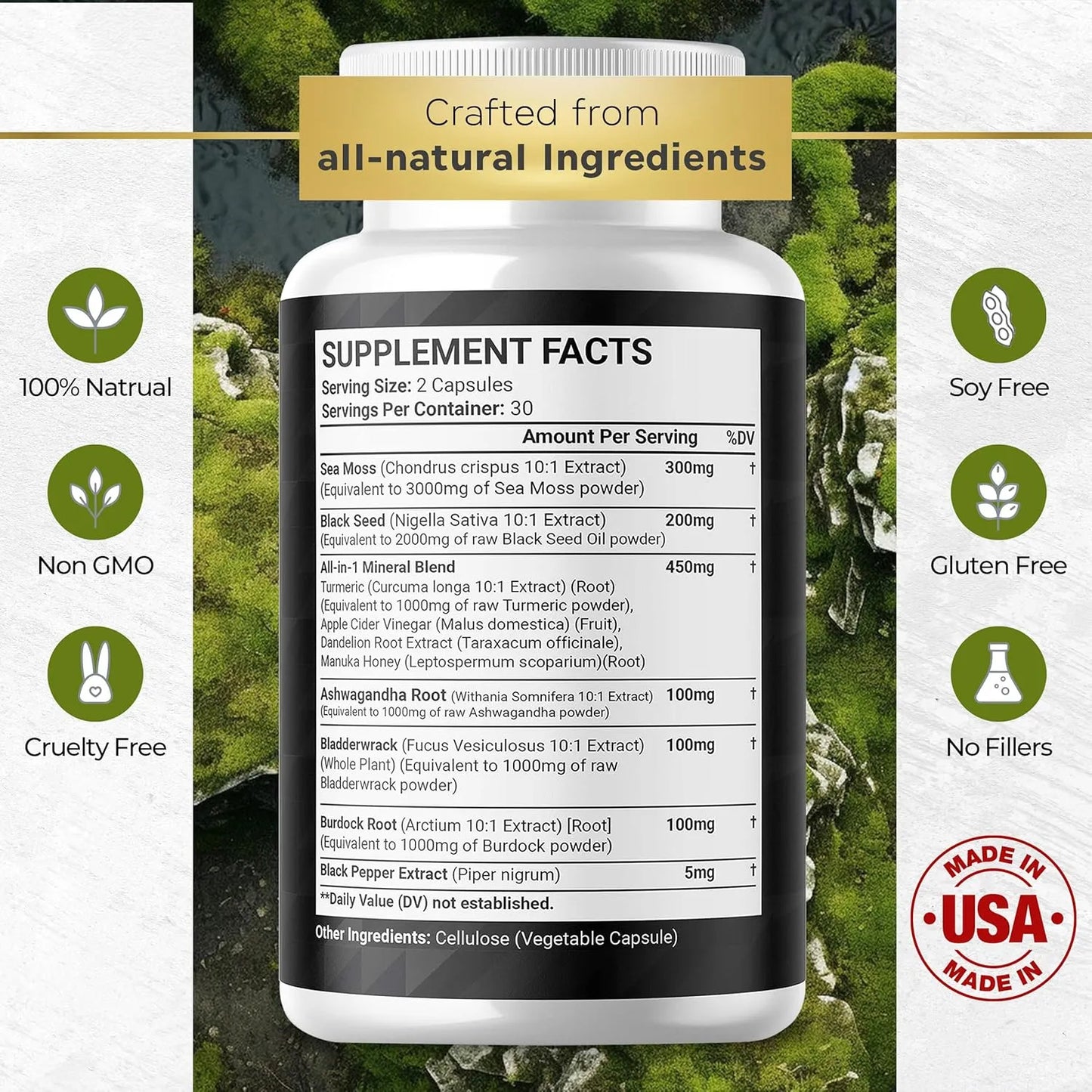 Capsulas Musgo Marino Aceite Semilla Negra Ashwagandha Curcuma 60 Unidades