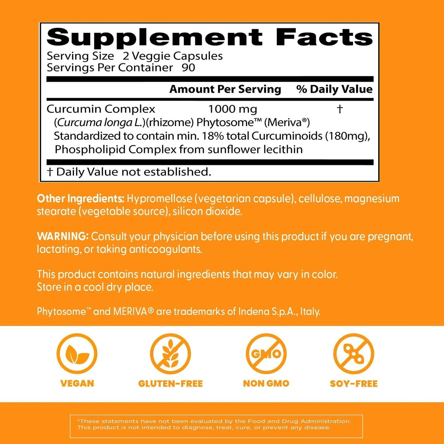 Capsulas De Curcumina Fitosomada Meriva 1000 Mg Potente Antioxidante Salud Articular Y Ocular Vegano Sin OMG