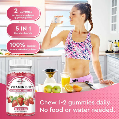 Gomitas Masticables B12 5000 Mcg Metilcobalamina Hierro Vitaminas Energía