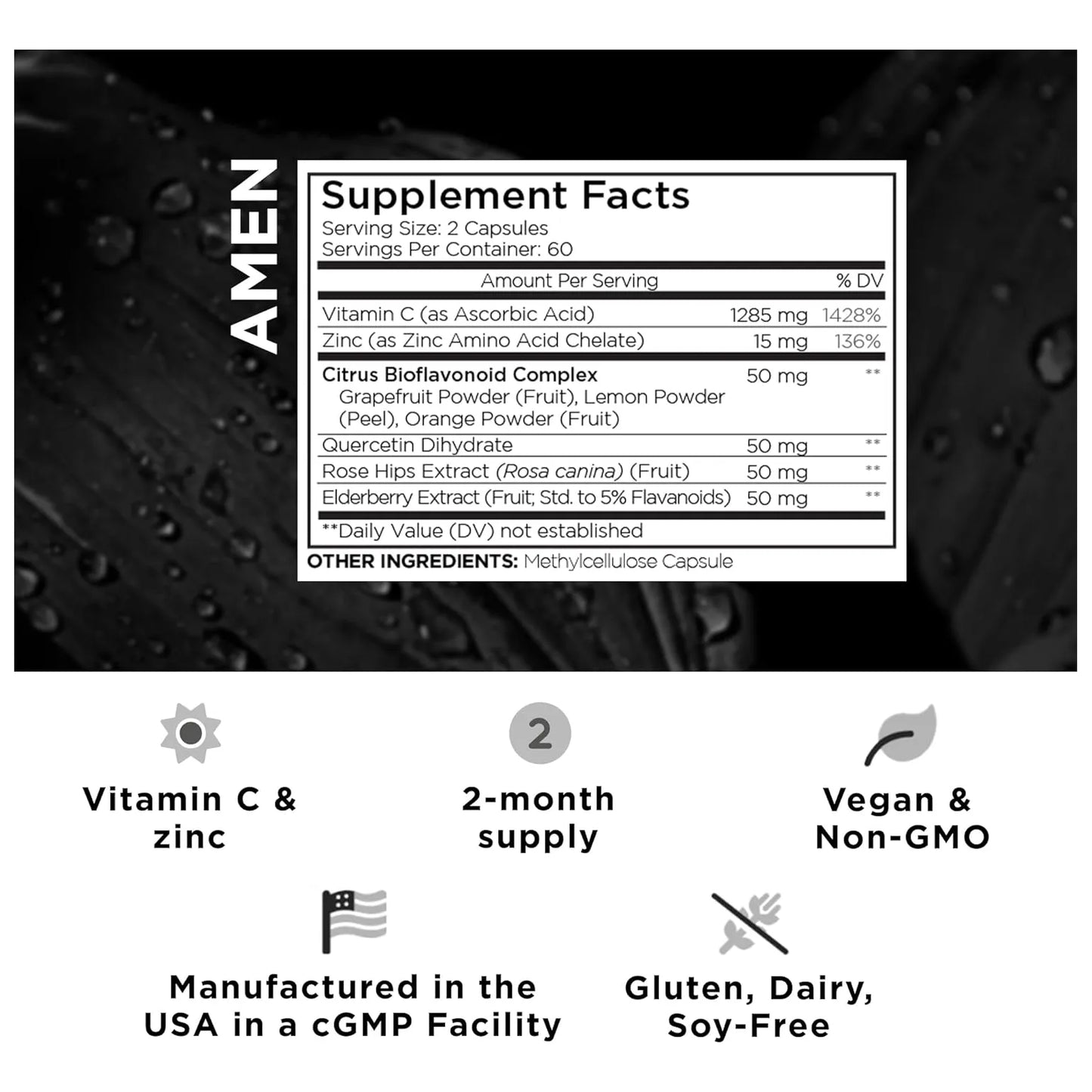Vitamina C Con Zinc Bioflavonoides Quercetina Y Saúco 120 Cápsulas Vegano