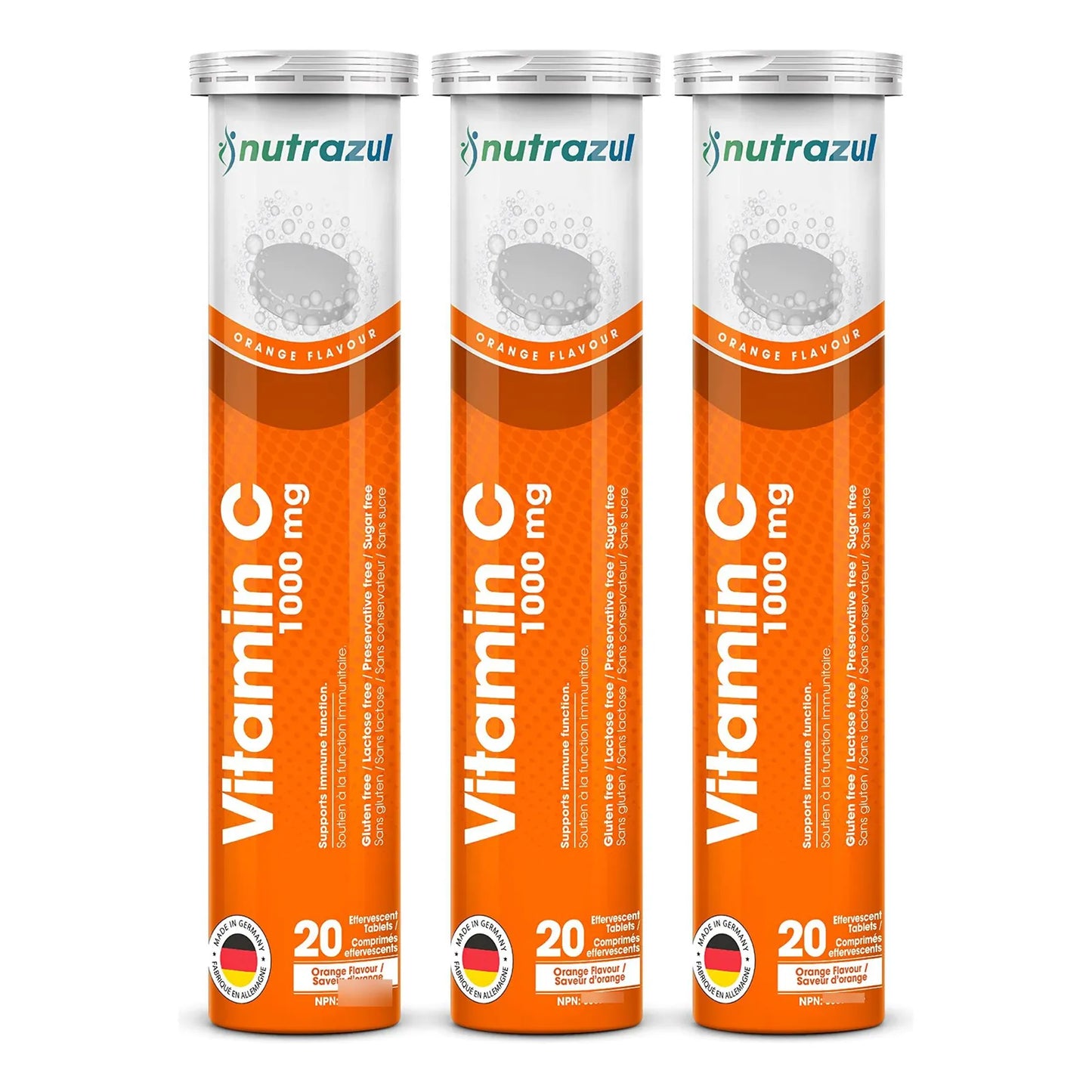 Comprimidos Efervescentes Vitamina C 1000 Mg Sabor Naranja Sin Gluten Sin Azúcar