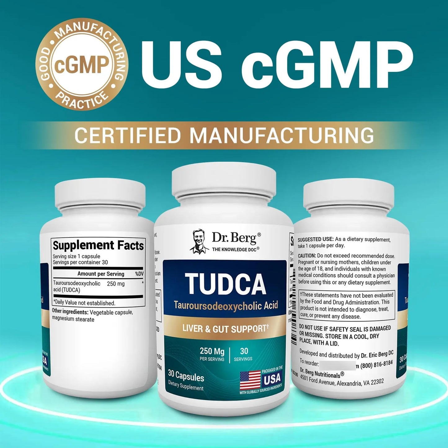 Dr Berg TUDCA Suplemento Salud Hepatica Flujo Biliar Vesicula 30 Capsulas