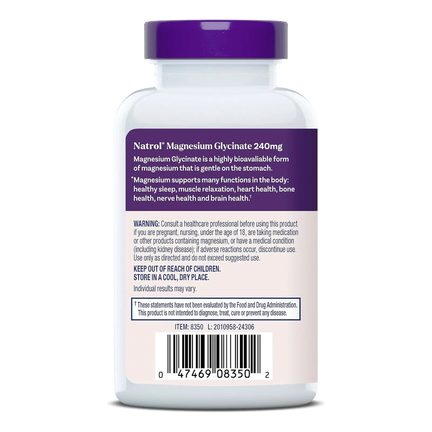 Magnesio Quelado Alta Absorción 240 Mg 60 Cápsulas Natrol Sin Sabor - Imagen 2