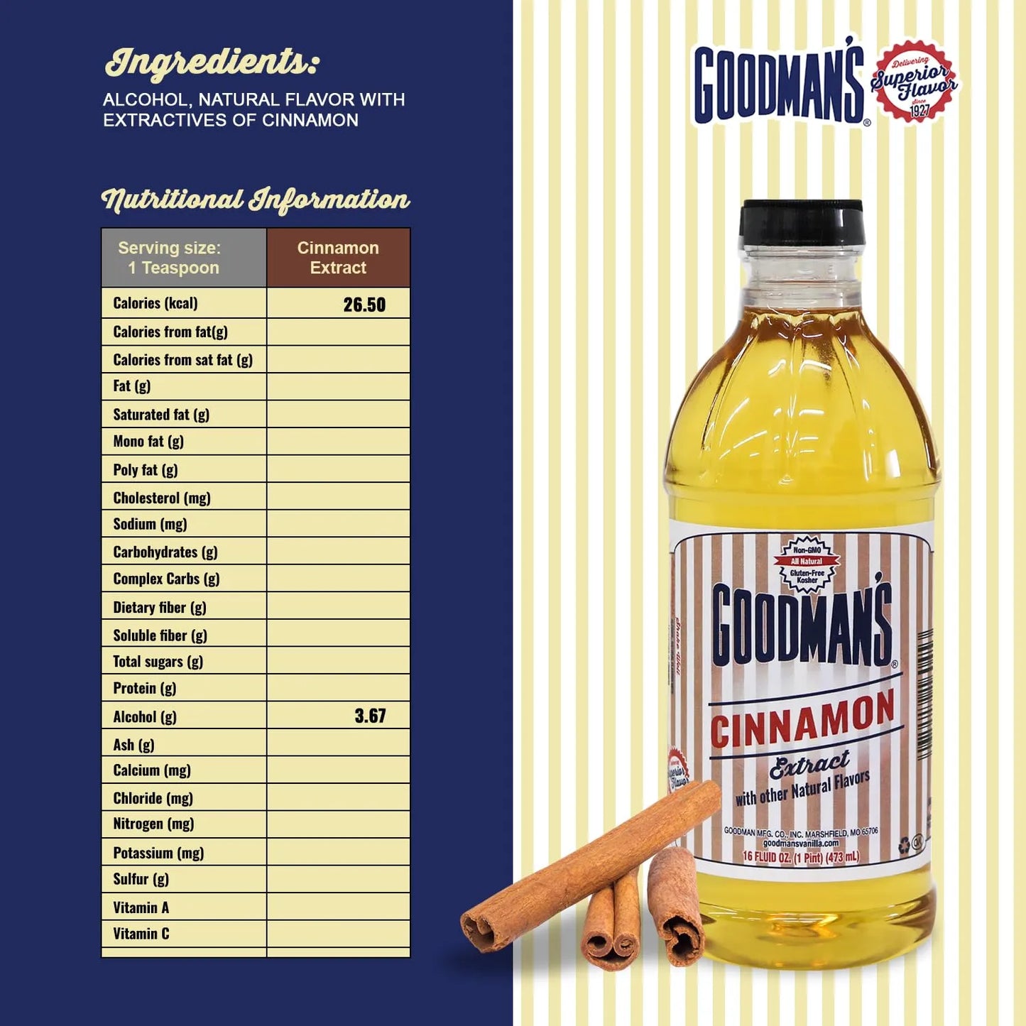 Extracto Natural De Canela Goodman's Bajo En Carbos Aroma Intenso