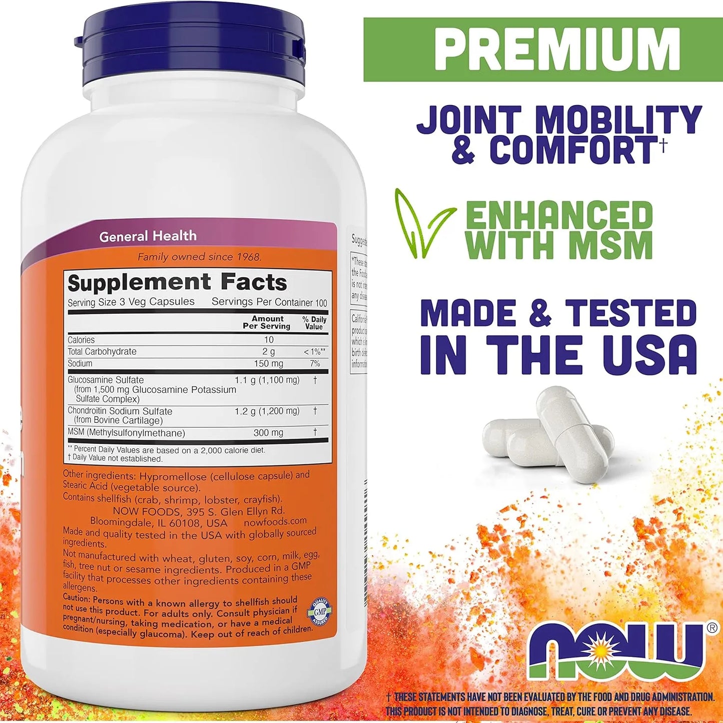 Glucosamina Condroitina Con Msm 300 Capsulas Salud Articular Now Foods