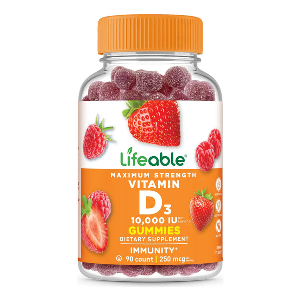 Gomitas Vitamina D3 10000IU Sabor Fresa Fortalece Huesos E Inmunidad 90 Unidades