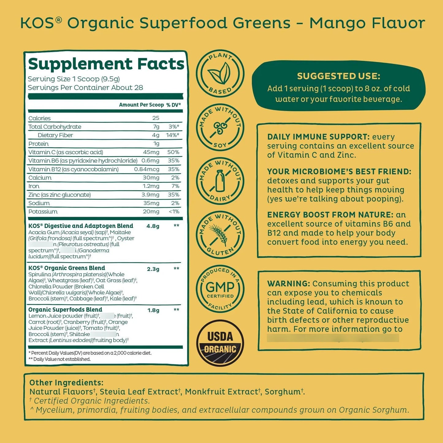 Polvo Organico De Superalimentos Verdes Para Salud Intestinal Fibra Prebiotica 28 Porciones