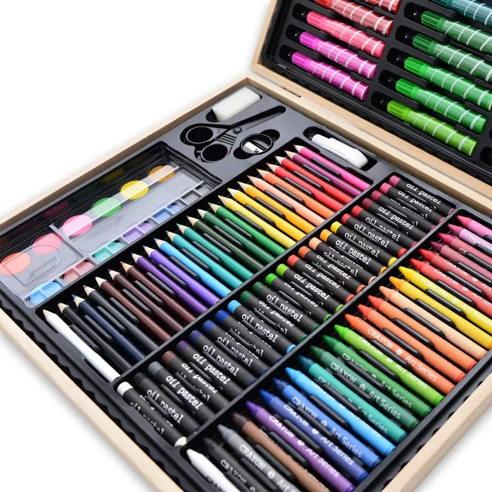 Juego De Arte 130 Piezas Estuche Madera Kit Profesional Para Niños Y Adultos