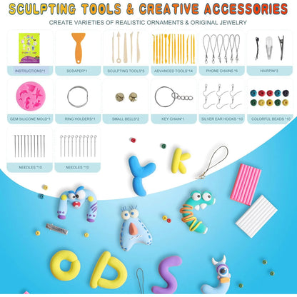 Kit De Inicio De Arcilla Polimérica 50 Colores Con Herramientas Y Accesorios