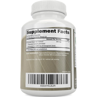 Capsulas De Fenogreco 3600 Mg 365 Unidades Extracto Concentrado Vegano Sin Omg