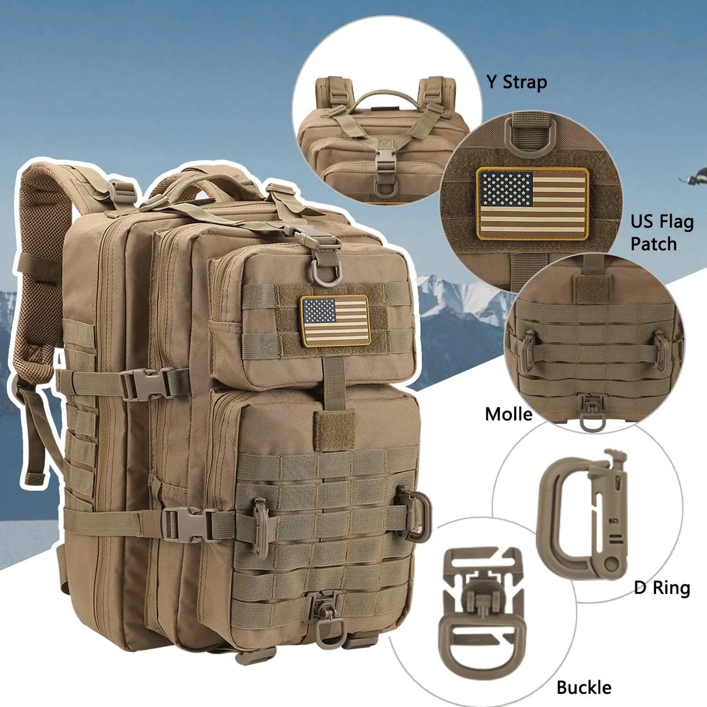 Mochila Táctica Militar Hannibal Tactical 36L Resistente Al Agua Con Sistema Molle