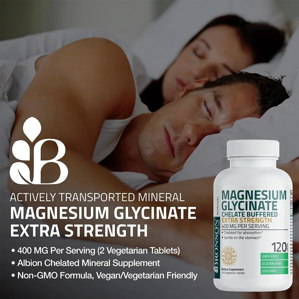 Glicinato De Magnesio 400 Mg Extra Fuerte Quelado 120 Tabletas Bronson Absorcion Superior