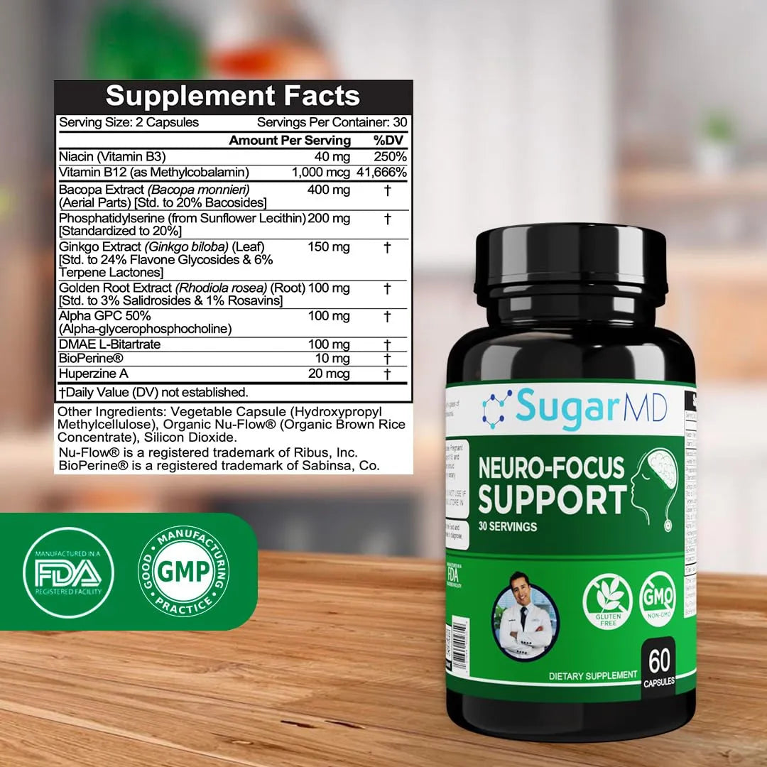 Suplemento Cerebral Bacopa Ginkgo Bioperina 60 Caps Memoria Enfoque