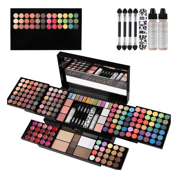 Kit De Maquillaje Profesional 200+ Productos Sombras Labiales Correctores Espejo Regalo