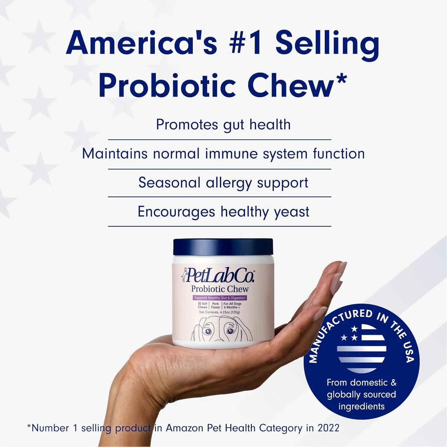 Probióticos Para Perros PetLab Co 30 Masticables Sabor Cerdo Salud Digestiva E Inmunológica