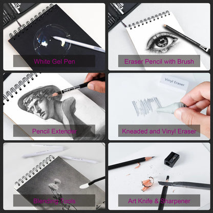 Juego De Lápices De Dibujo 58 Piezas Profesional Con Cuaderno Y Accesorios