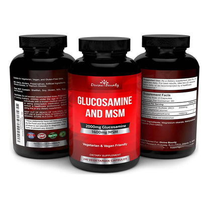 Suplemento De Glucosamina Y MSM 240 Cápsulas Pequeñas Veganas Sin Alérgenos