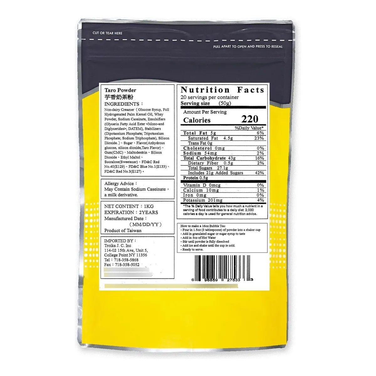 Té Taro En Polvo 3 En 1 Qbubble 2.2 Libras Sabor Premium Fácil Preparación