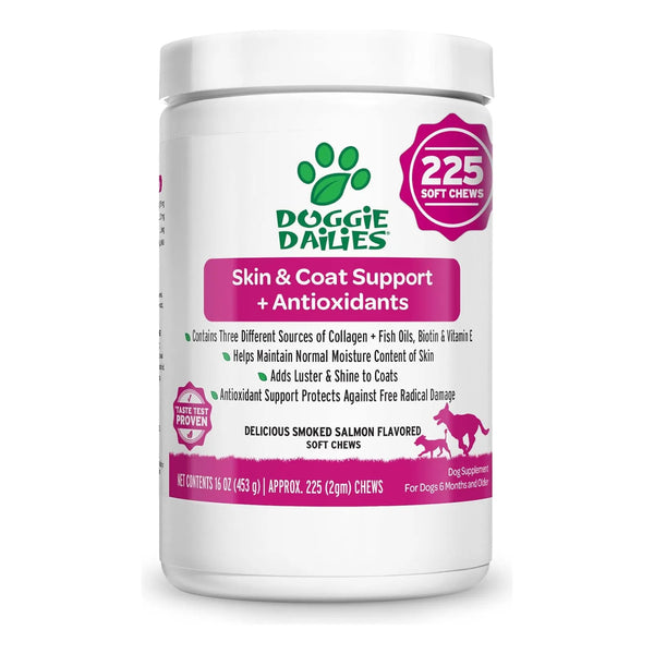 Masticables Suaves Para Piel Y Pelaje De Perros Con Aceite De Salmon Y Colageno 225 Unidades