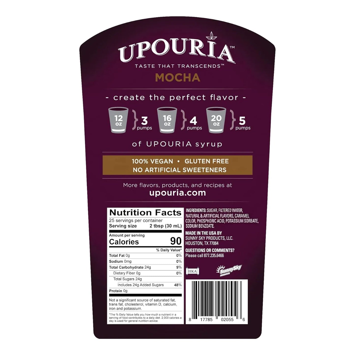 Sirope Sabor A Café Moca Upouria 2 Botellas 25.4 Fl Oz Con Bomba Dosificadora Vegano Sin Gluten