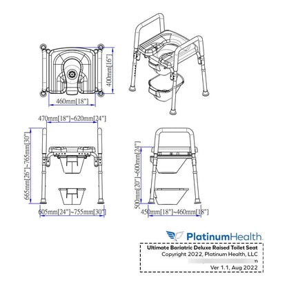 Asiento De Inodoro Elevado Bariátrico Acolchado Ajustable Con Reposabrazos