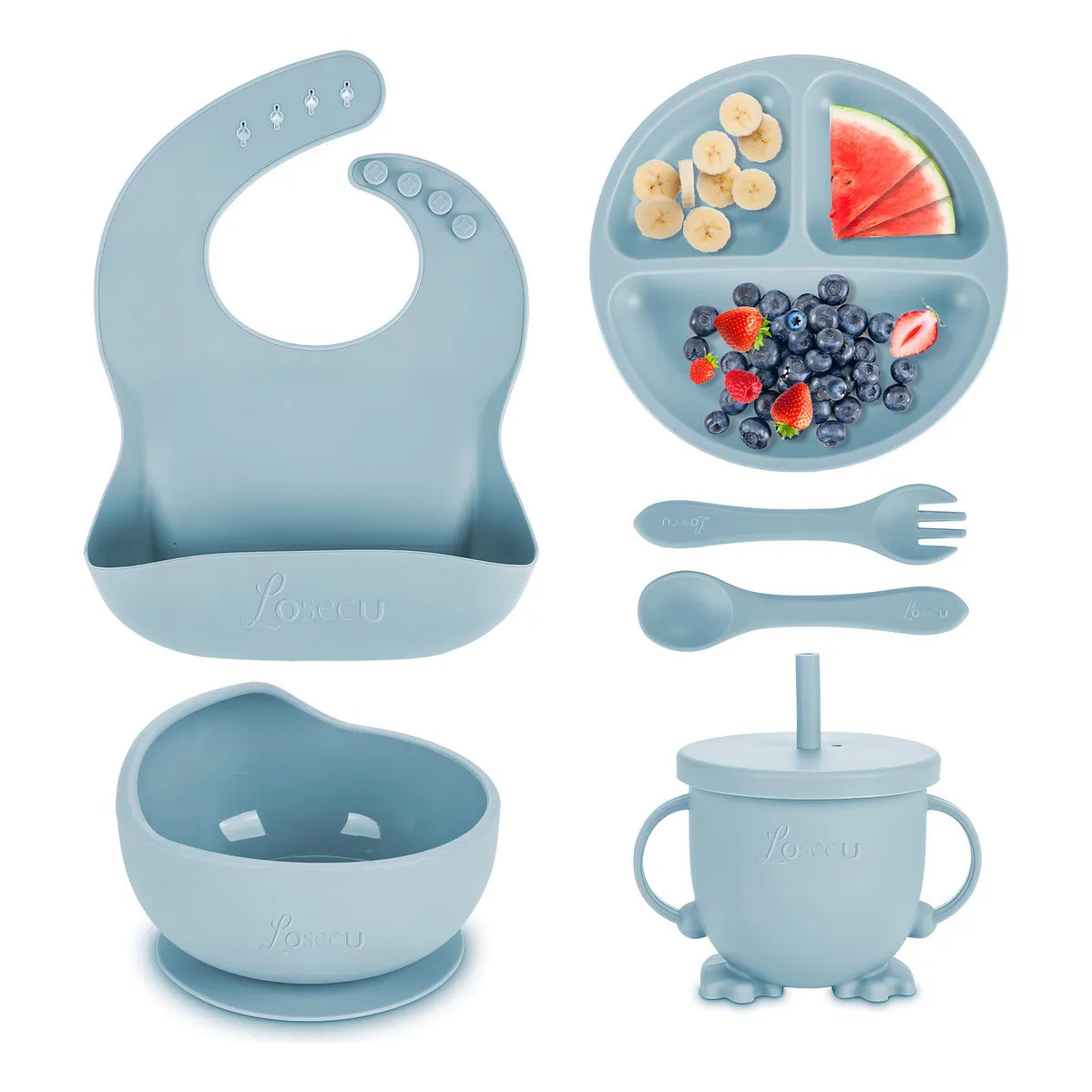 Juego Alimentacion Bebe Silicona Losecu 6 Piezas Seguro Y Practico