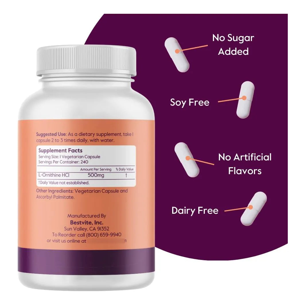 L Ornitina 500mg 240 Capsulas Vegetarianas Sin Aditivos Mejor Calidad