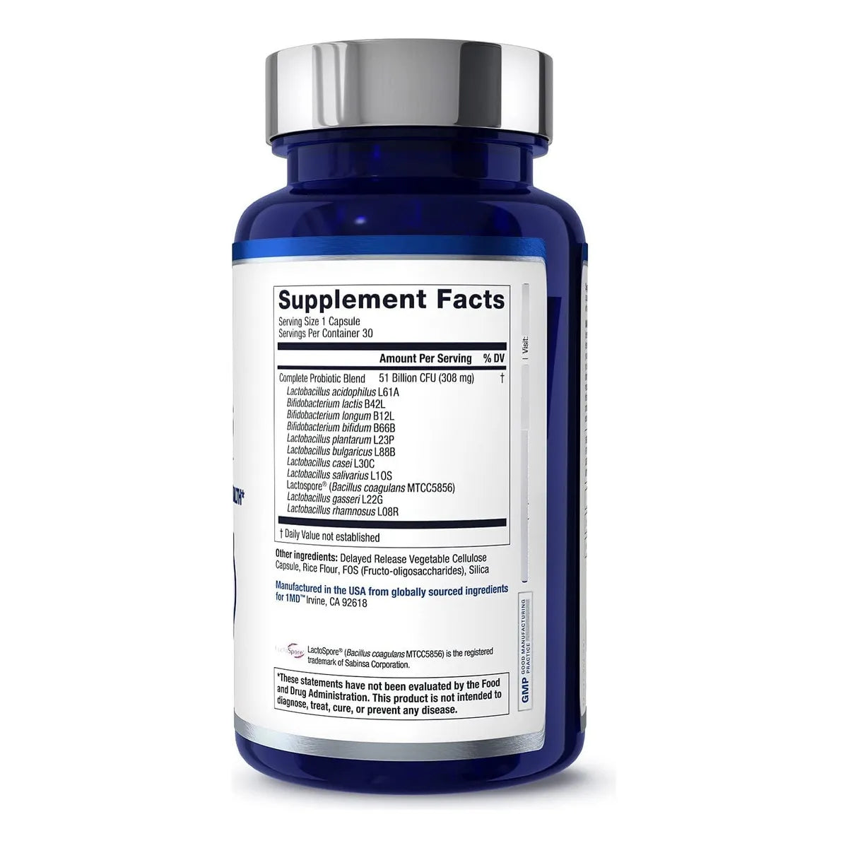 1MD Complete Probiotics Platinum 51 Mil Millones Ufc 11 Cepas Salud Digestiva E Inmunológica