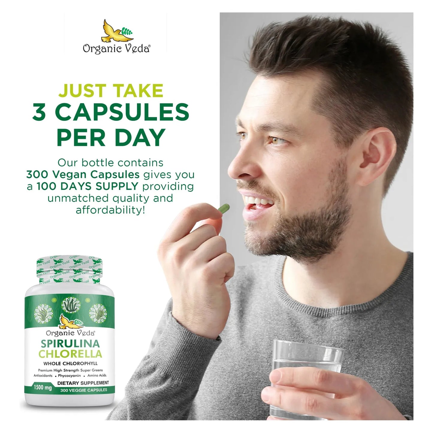 Cápsulas De Espirulina Y Clorella Orgánica 1500 Mg 300 Unidades Energía E Inmunidad