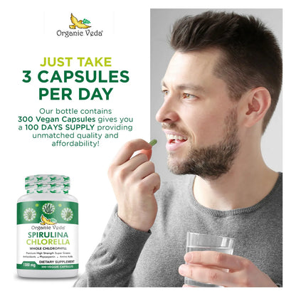 Cápsulas De Espirulina Y Clorella Orgánica 1500 Mg 300 Unidades Energía E Inmunidad