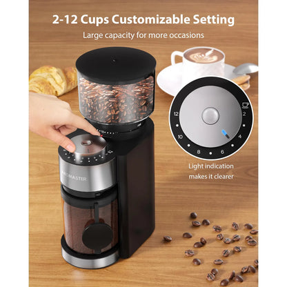 Molinillo De Café Cónico Ajustable 25 Niveles Temporizador 2 A 12 Tazas