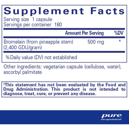 Bromelina 2400 Mg Pure Encapsulations Apoyo Digestivo Y Articular 180 Capsulas