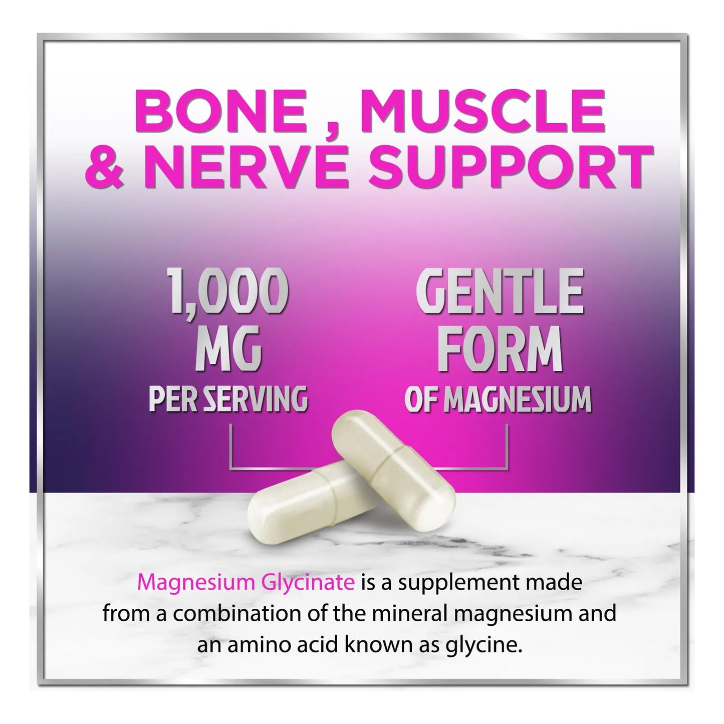 Suplemento De Magnesio Glicinato 1000 Mg Salud Osea Cardiaca Nervios Musculos