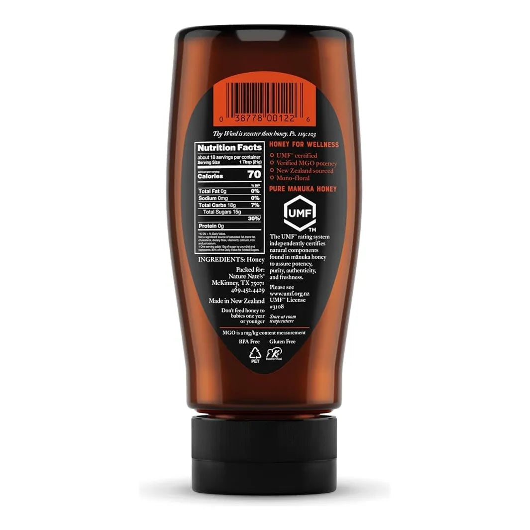 Miel Manuka Cruda De Nueva Zelanda MGO 263 UMF 10+ 375g Botella Exprimible