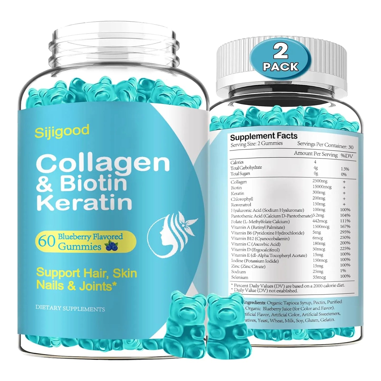Gomitas De Biotina 15000 Mcg Con Colageno Queratina Acido Hialuronico Para Piel Cabello Uñas