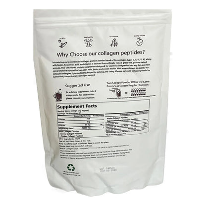Proteína En Polvo Colágeno Multi Tipos I Ii Iii V X Con Biotina Y Acido Hialuronico