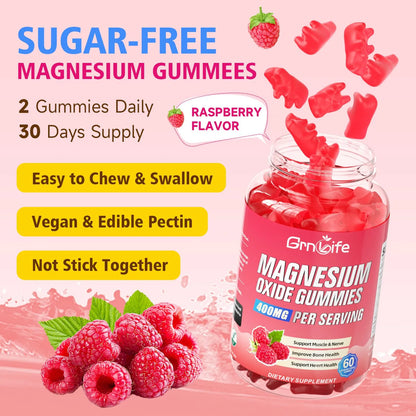 Gomitas Masticables De Óxido De Magnesio 400 Mg Sabor Frambuesa Vegano 60 Unidades
